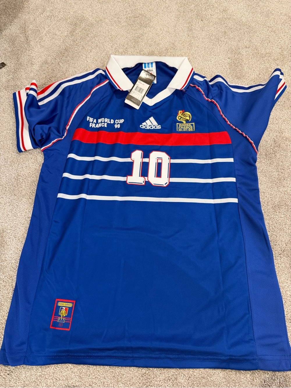 Adidas men’s France 1998 World Cup Zidane final soccer jersey slim fit